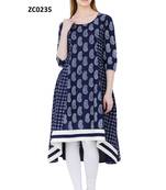 Blue printed cotton long kurtis