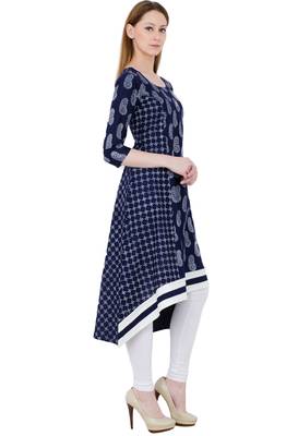 Blue printed cotton long kurtis 2
