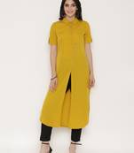 Mustard printed Polyester long kurtis