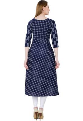 Blue printed cotton long kurtis 4