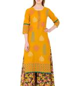 Mustard printed cotton long kurtis