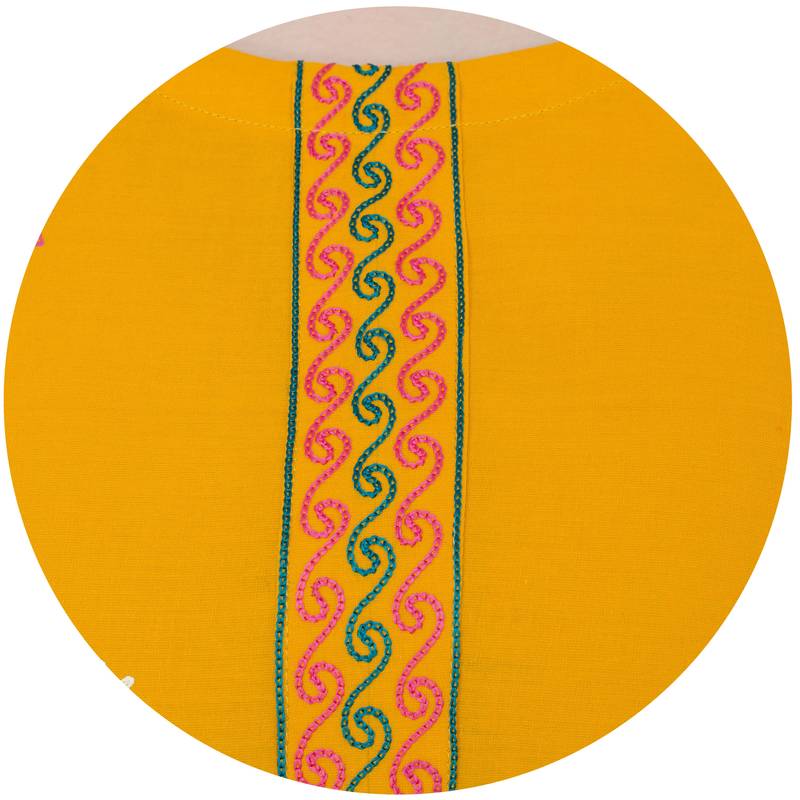 Mustard printed cotton long kurtis