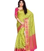 Mimosa Lime Green Art Silk Kanchipuram Style Saree With Blouse