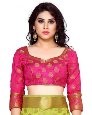 Mimosa Lime Green Art Silk Kanchipuram Style Saree With Blouse 5