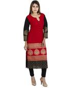 Red printed cotton long kurtis