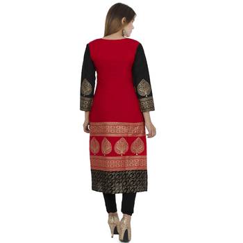 Red printed cotton long kurtis 4