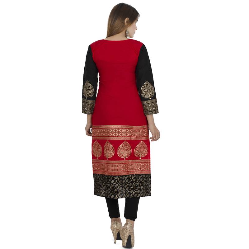 Red printed cotton long kurtis