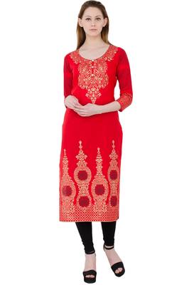 Pink printed cotton long kurtis 1