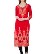 Pink printed cotton long kurtis