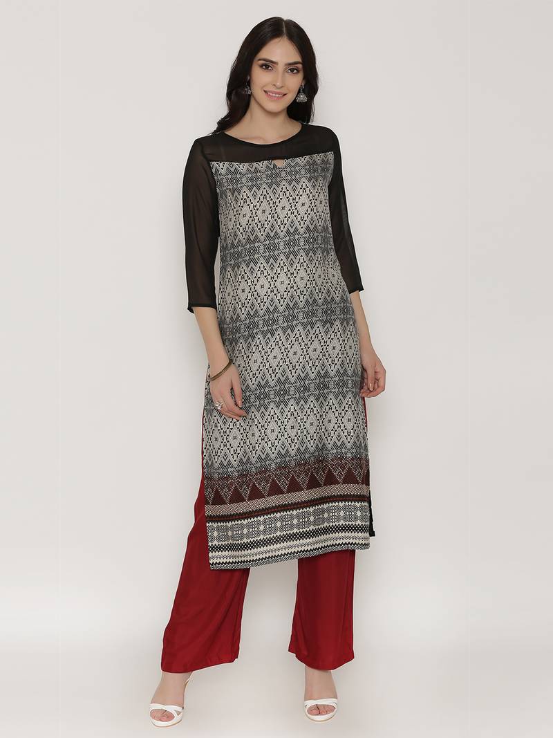 Black printed Rayon long kurtis