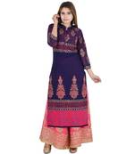 Blue printed cotton long kurtis