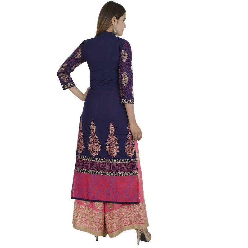 Blue printed cotton long kurtis