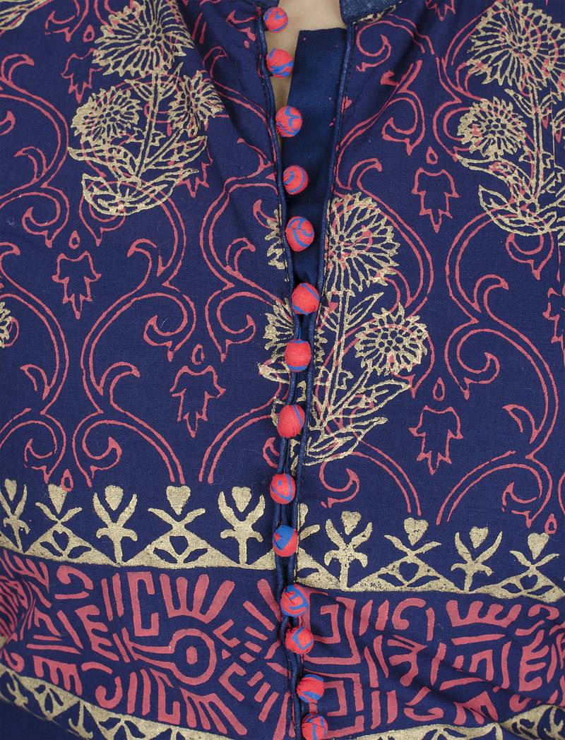 Blue printed cotton long kurtis