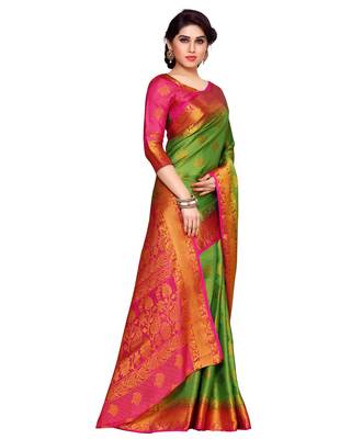 Mimosa Green Art Silk Kanchipuram Style Saree With Blouse 3