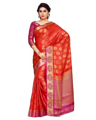 Mimosa Red Art Silk Kanchipuram Style Saree With Blouse 1