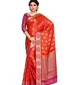 Mimosa Red Art Silk Kanchipuram Style Saree With Blouse