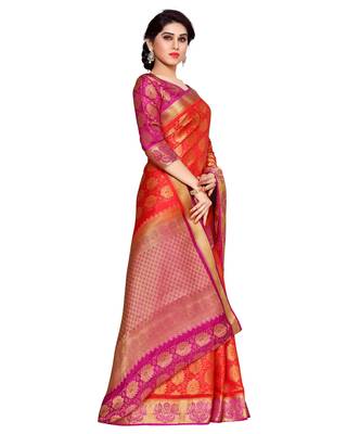 Mimosa Red Art Silk Kanchipuram Style Saree With Blouse 3
