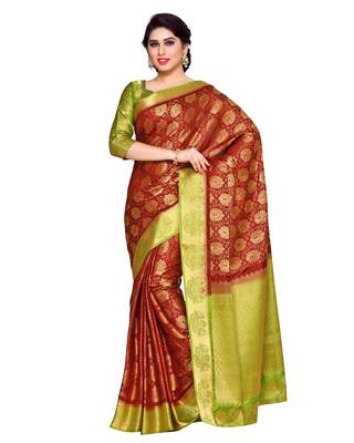 Mimosa Rust Art Silk Kanchipuram Style Saree With Blouse 1