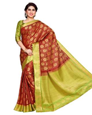Mimosa Rust Art Silk Kanchipuram Style Saree With Blouse 2