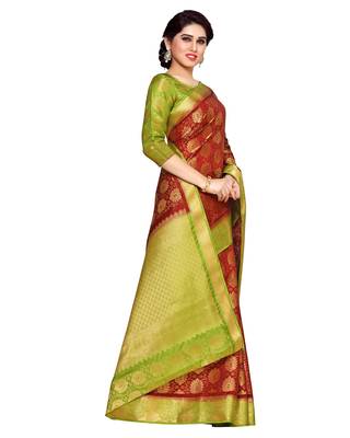 Mimosa Rust Art Silk Kanchipuram Style Saree With Blouse 3
