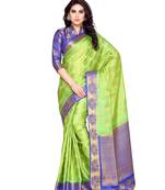 Mimosa Lime Green Art Silk Kanchipuram Style Saree With Blouse