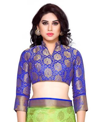 Mimosa Lime Green Art Silk Kanchipuram Style Saree With Blouse 5