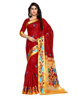 Mimosa Maroon Tussar Silk Kanchipuram Style Saree With Blouse 1