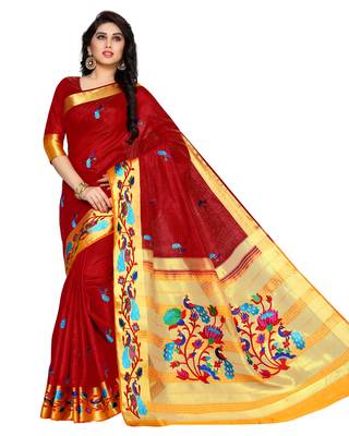 Mimosa Maroon Tussar Silk Kanchipuram Style Saree With Blouse 2