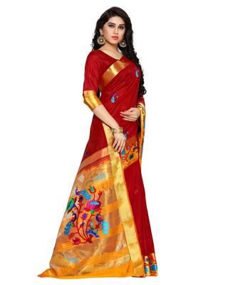 Mimosa Maroon Tussar Silk Kanchipuram Style Saree With Blouse 3
