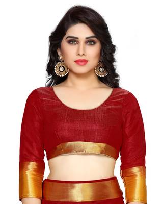 Mimosa Maroon Tussar Silk Kanchipuram Style Saree With Blouse 5