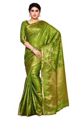 Mimosa Green Art Silk Patola Kanjivaram Style Saree With Blouse 1
