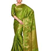 Mimosa Green Art Silk Patola Kanjivaram Style Saree With Blouse