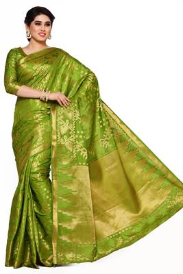 Mimosa Green Art Silk Patola Kanjivaram Style Saree With Blouse 2