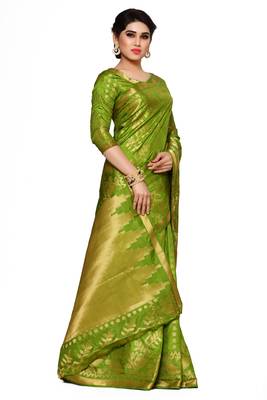 Mimosa Green Art Silk Patola Kanjivaram Style Saree With Blouse 3