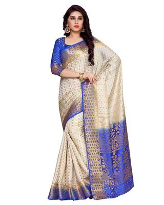 Mimosa Beige Art Silk Kanchipuram Style Saree With Blouse 1