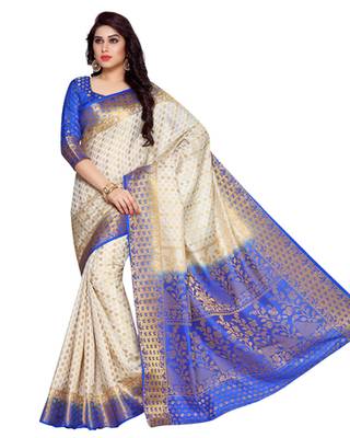 Mimosa Beige Art Silk Kanchipuram Style Saree With Blouse 2
