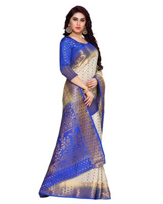 Mimosa Beige Art Silk Kanchipuram Style Saree With Blouse 3