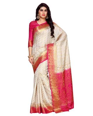 Mimosa Beige Art Silk Kanchipuram Style Saree With Blouse 1