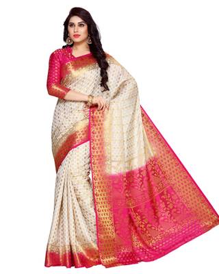Mimosa Beige Art Silk Kanchipuram Style Saree With Blouse 2