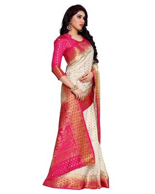 Mimosa Beige Art Silk Kanchipuram Style Saree With Blouse 3