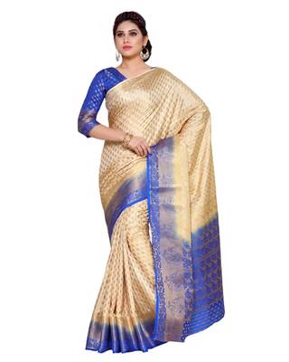 Mimosa Beige Art Silk Kanchipuram Style Saree With Blouse 1