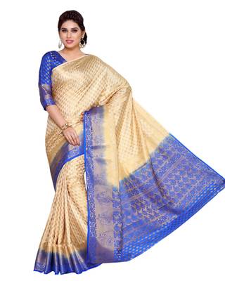 Mimosa Beige Art Silk Kanchipuram Style Saree With Blouse 2