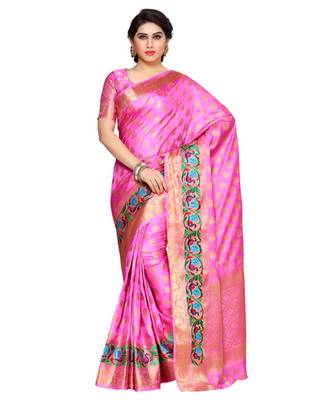 Mimosa Pink Art Silk Kanchipuram Style Saree With Blouse 1