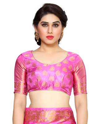 Mimosa Pink Art Silk Kanchipuram Style Saree With Blouse 5