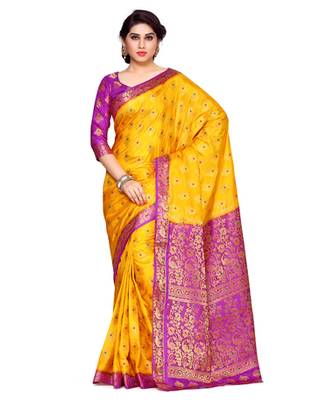 Mimosa Gold Art Silk Kanchipuram Style Saree With Blouse 1