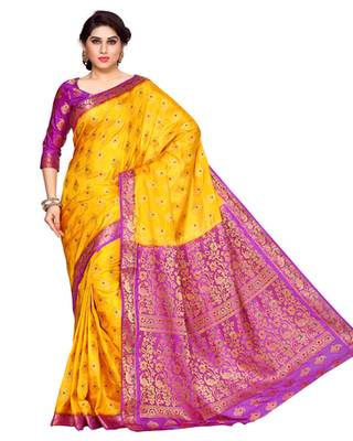 Mimosa Gold Art Silk Kanchipuram Style Saree With Blouse 2