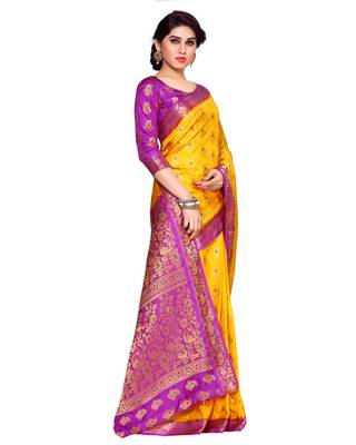 Mimosa Gold Art Silk Kanchipuram Style Saree With Blouse 3