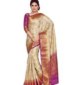 Mimosa Beige Art Silk Kanchipuram Style Saree With Blouse