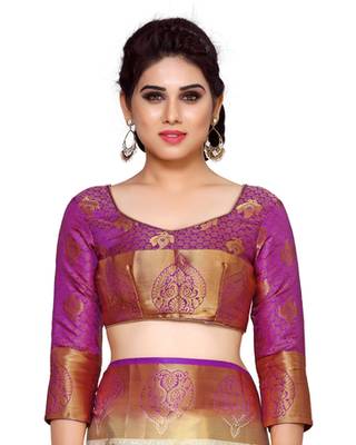 Mimosa Beige Art Silk Kanchipuram Style Saree With Blouse 5