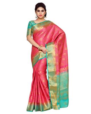 Mimosa Pink Art Silk Kanchipuram Style Saree With Blouse 1